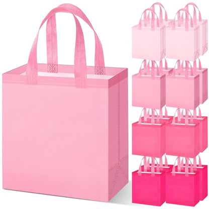 Sweetude 16 Pcs Pink Gift Bags, Reusable Non-woven Tote with Handles - color: Pink