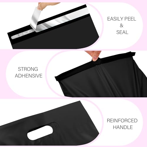 Poly Mailers 10x13 Inch, 25 Pack, Black Self-Seal Handle Bags - color: Handleblack, size: 10x13 Inch 25 Pcs