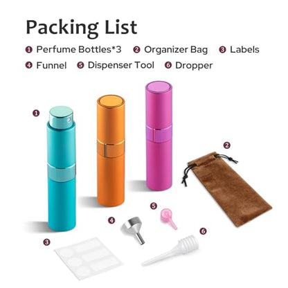 LISAPACK 8ml Travel Perfume Bottle Refillable, 3 PCS Cologne Atomizer Spray - color: 3 Color6