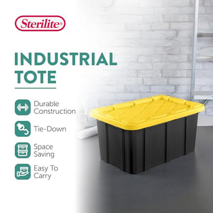 Sterilite Industrial Storage Tote with Lids for Garage, 17 Gallon, 12-Pack - size: 17 Gallon - Black/Yellow