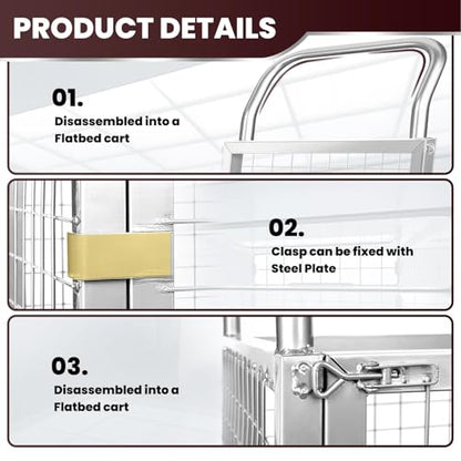Platform Truck Cart with Cage, 5-in-1Heavy Duty Flatbed Cart, Load 3500LBS with 5" Swivel Casters, Multi-Functional Push Cart for Grocery, Laundry, Pantry, Shelving