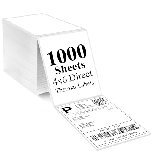 LotFancy 4x6 Direct Thermal Shipping Labels, 1000 Thermal Labels Fanfold with Perforated and Strong Adhesive, White Mailing Label Compatible with Zebra, Rollo Printer - size: Fanfold 1 Stack 1000 Labels