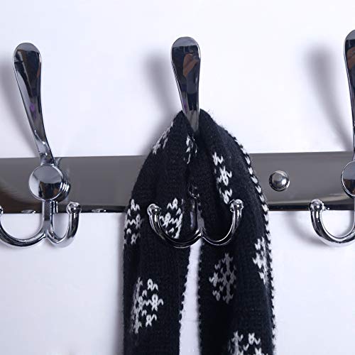Dseap Coat Rack Wall Mount - 29.5” Long 8-Tri-Hooks Heavy Duty Coat Hanger Rail Wall Hooks for Hanging Coats Hats Clothing Clothes Purse Mudroom Entryway, Chromed - color: Chrome Finish, size: L=29.5” (1 Pcs)