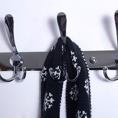 Dseap Coat Rack Wall Mount - 29.5” Long 8-Tri-Hooks Heavy Duty Coat Hanger Rail Wall Hooks for Hanging Coats Hats Clothing Clothes Purse Mudroom Entryway, Chromed - color: Chrome Finish, size: L=29.5” (1 Pcs)