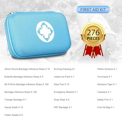 First Aid Kit 276PCS Car Home Camping Essentials Blue Emergency Kit - color: Blue-276pcs