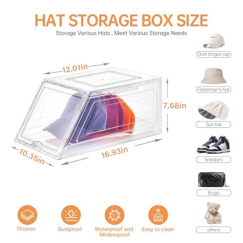 Stackable Clear Hat Organizer for Baseball Caps with Sliding Drawer - size: 2 Pack