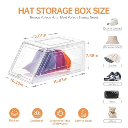 Stackable Clear Hat Organizer for Baseball Caps with Sliding Drawer - size: 2 Pack