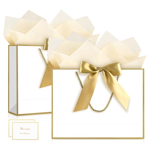 JMANNI Gift Bags with Handles, 14.6” Large Gift Bags with Tissue Paper - color: 2pcs-white-gold