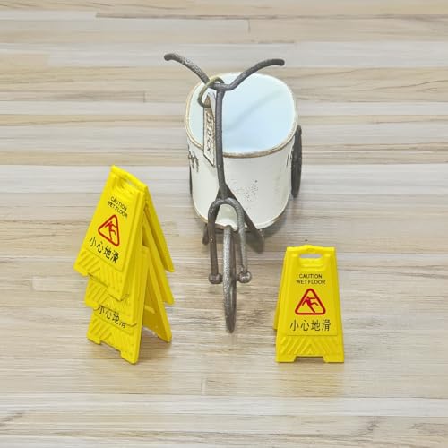 4pcs Miniature Caution Wet Floor Warning Sign - Ideal for 11.5-Inch Fashion Dolls - DIY Accessories and Scene Ornaments