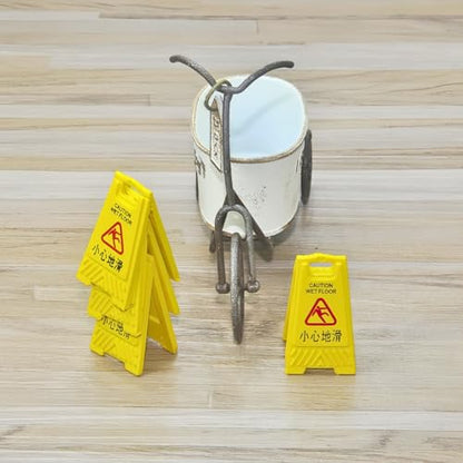4pcs Miniature Caution Wet Floor Warning Sign - Ideal for 11.5-Inch Fashion Dolls - DIY Accessories and Scene Ornaments