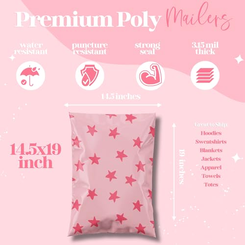 Pretty Package Store Poly Mailer 14.5x19, Pink Seeing Stars, 100 Pack - color: Seeing Stars, size: 14.5x19
