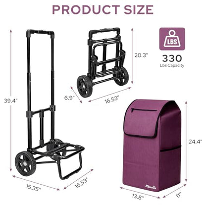KEDSUM 2-in-1 Shopping Cart,330LB Foldable Grocery Cart with Wheels,Purple - color: Purple