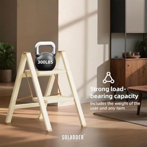 SOLADDER 2 Step Ladder, Folding Step Stool, Cream Chocolate - color: Cream Chocolate, size: 2 Step