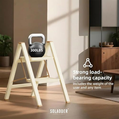 SOLADDER 2 Step Ladder, Folding Step Stool, Cream Chocolate - color: Cream Chocolate, size: 2 Step