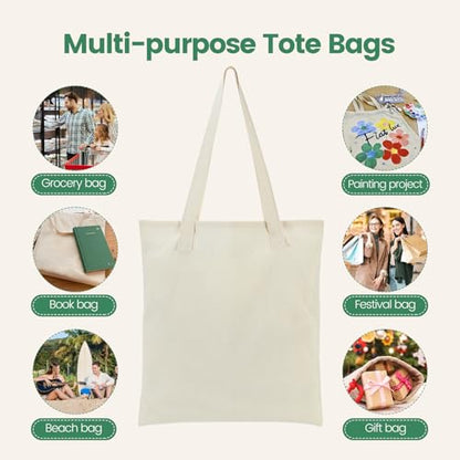 Carbrea 12 Pack Thin Canvas Tote Bags Bulk, Reusable Grocery Bags - Beige - color: Beige, size: Medium