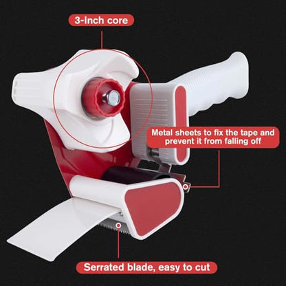 Packing Tape Dispenser Gun Side Loading Tapes Dispenser for 2-Inch Wide Packing Tapes 3-Inch Inner Paper Core, Handheld Sealing Tapes Cutter for Shipping, Moving, Carton and Box Sealing