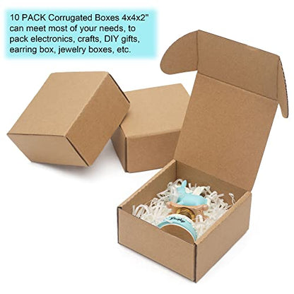 10 Pack Small Shipping Boxes 4x4x2'' (Inner Size) Corrugated Small Cardboard Boxes for Shipping, Recyclable Packaging Boxes for Business, Mailer, Gift Packing, Crafts Packing, Jewelry Boxes, Brown - size: 4 x 4 x 2 inches 10 pack