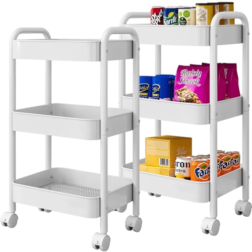 3 Tier Metal Rolling Cart with Lockable Wheels Storage Organizer