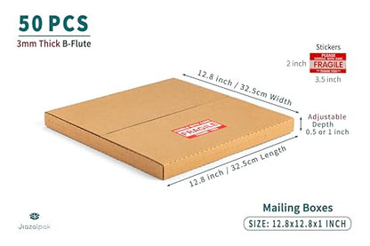 12-inch Vinyl Record Shipping Boxes, 12.8x12.8x1 inch, 50-Pack - size: 50 Pack