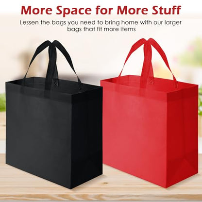 Reginary 50 Pcs Reusable Tote Bags Shopping Bags Non Woven, Black, Red - color: Black, Red