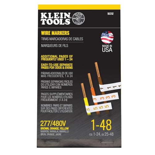 Klein Tools 56252 Wire Marker Book, 277/480V 3 Phase 1-48 - size: 1 Count (Pack of 1), style: 277/480V