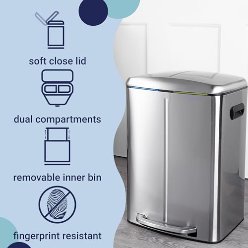 happimess Marco 10.6 Gal Double Bucket Step Trash Can, Platinum Silver - color: Stainless Steel