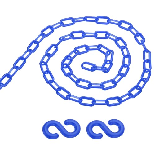 PATIKIL 13Ft Plastic Chain Barrier, Safety Link Chain with 2 S-Hooks for Crowd Control at Driveway Elevator Parking Lot, Blue - color: Blue