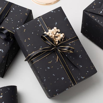 MAYPLUSS Wrapping Paper Roll, 17In x 16.5Ft Thick Black Gold Foil Flakes - color: Flake Black