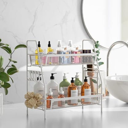 2 Tier Bathroom Countertop Organizer, Vanity Storage Shelf, Small, White - color: Small White Wire Mesh