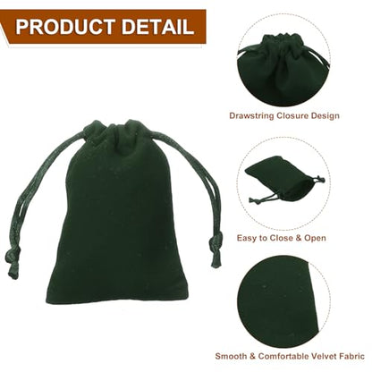 HARFINGTON 20pcs Velvet Gift Bags 2" x 2.8" Drawstring Jewelry Pouches Reusable Gift Packaging Storage Bags with Drawstring for Jewelry Bracelet Headphone Bead Gift Candy, Dark Green - color: Dark Green