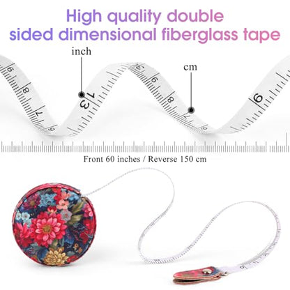 Retractable Mini Leather Tape Measure, Auto Retract Flowers - color: Colorful Flowers