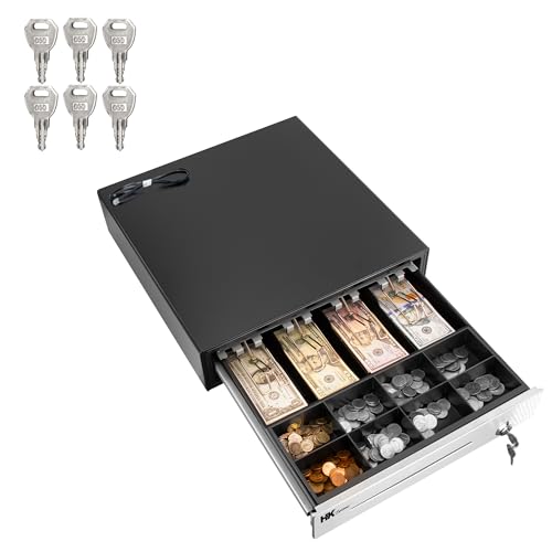 HK SYSTEMS 16" "Stainless Steel" Front Heavy Duty Black POS Cash Drawer with 4Bill/8Coin "Stainless Steel" for Canada - size: 16" POS_FBM