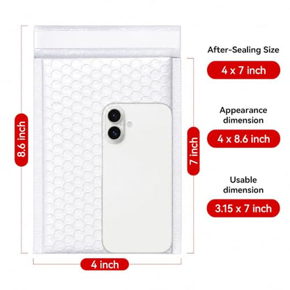 Bubble Mailers 4x7 Inch, 105 Pack, White, Extra Thick Padded Envelopes, Strong Adhesive, Opaque Shipping Bags for Jewelry, Makeup, Small Business - size: 4x7" 105PC