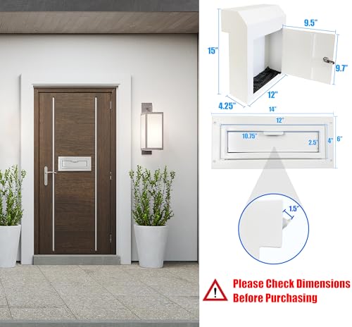 Through-the-Door Mailbox with Key Lock & Rear Access - color: White, size: Large
