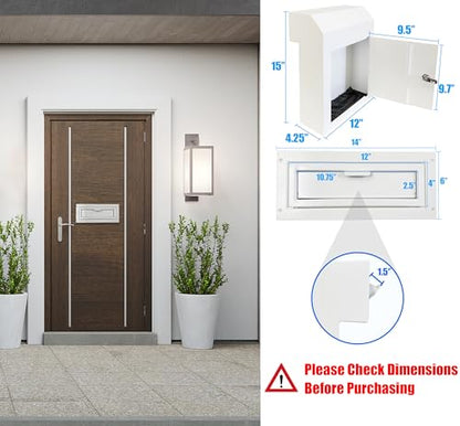 Through-the-Door Mailbox with Key Lock & Rear Access - color: White, size: Large