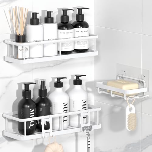 YASONIC Shower Caddy Adhesive, Rustproof Shower Organizer with Soap Holder, Large Capacity Shower Shelves for Inside Shower, No Drilling Bathroom Organizers and Storage for Home Decor（3 Pack White） - color: White