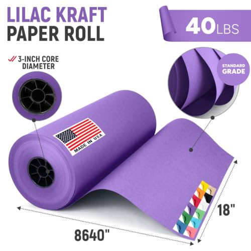 18" Paper Dispenser with Cutter + Lilac Kraft Paper Roll - color: Lilac, size: 1 Roll + Dispenser