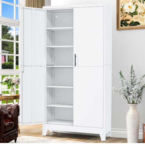 GAIOUS 79" Tall Metal Storage Cabinet with Lock,2 Door Steel Bookcase White - color: White, size: 19.7"D x 39.4"W x 78.7"H