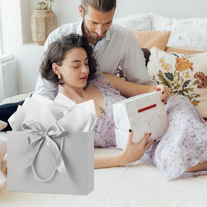 Mifferer Large Gift Bag, 1 Pcs Paper Gift Bag for Presents with 2 Wrappers and 1 Card, Gift Wrapping Bag with Handles for Women Men Birthday Wedding Party, 32 * 25 * 11 cm - color: Gray