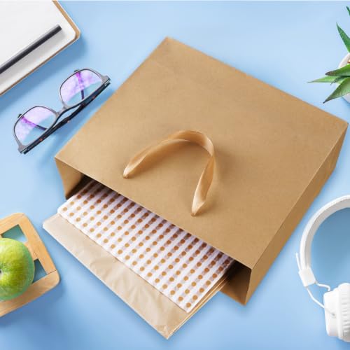Plauthus 15.7" Brown Gift Bags, 3-Pack with Tissue Paper and Ribbon - color: brown-XL-3pcs