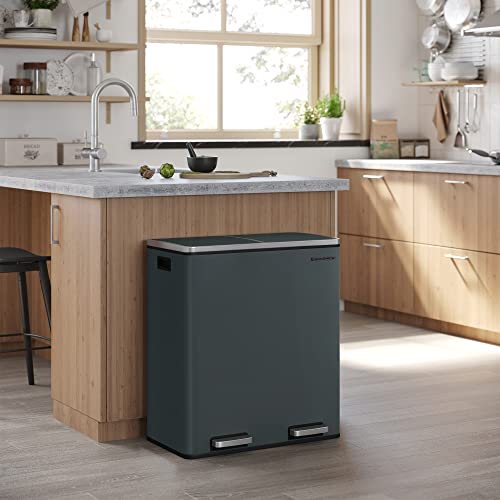 SONGMICS Trash Can, 2 x 8 Gallon (2 x 30 L), Greenish-Gray - color: Greenish-Gray, size: 2 x 8 Gallon