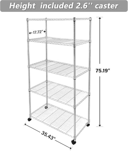Simple Deluxe 5-Tier Heavy Duty Storage Shelves, 1750 Lbs Loading Capacity, 35.43" W x 17.72" D x 70.87" H Adjustable Shelving Unit with Wheels, Chrome - color: Chrome, size: 5-Tier, 36"W x 18"D x 71"H