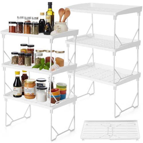 6 Pack Stackable Plastic Kitchen Storage Shelf Foldable Racks, Pantry Shelf Cabinet Organizers, Expandable Storage Rack for Cabinet Fridge Bathroom (12.4 X 7.6 x 6.3,Plastic) - color: Plastic