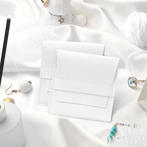 Bonuci 40 Pcs Microfiber Jewelry Pouch Bulk with Band - color: White