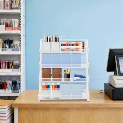 4 Tiers Retail Display Stand, Retail Candy Display Rack, Chip Rack Display Stand, Snack Organizer, Countertop Display Candy Snacks Rack, Snack Shelf for Stores, Office, Bakery, Supremarket (White)