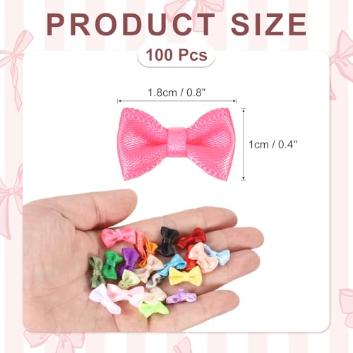 MECCANIXITY 100 Pcs Mini Ribbon Bow 0.8" Mini Fabric Satin Ribbon Flower Bows for Craft DIY Sewing Wedding Birthday Party, Shiny Pink - color: Shiny Pink