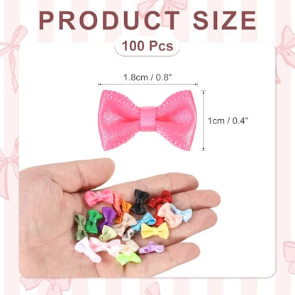 MECCANIXITY 100 Pcs Mini Ribbon Bow 0.8" Mini Fabric Satin Ribbon Flower Bows for Craft DIY Sewing Wedding Birthday Party, Shiny Pink - color: Shiny Pink