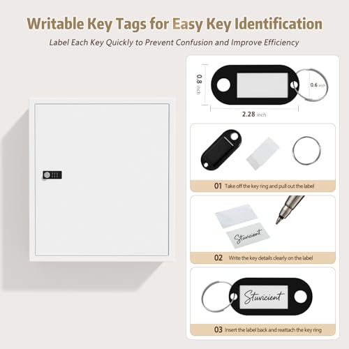 Key Cabinet Lock Box with 131-Keys: Steel Wall Mount Key Box Organizer - Large Storage and Secure Combination Lock Boxes for Home Office Business - White - color: White