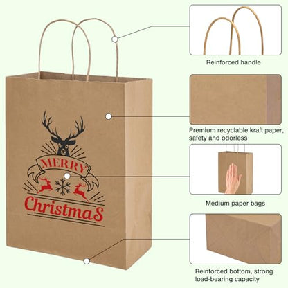 OUTUXED 150pcs Brown Paper Bags, 8x4x10 Kraft Paper Gift Bags with Handles - color: Brown 8x4x10in, size: 1 Count (Pack of 150)