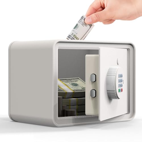 Kids Mini Safe Small Cash Box, Macaron Money Security Safe, Piggy Bank - color: White